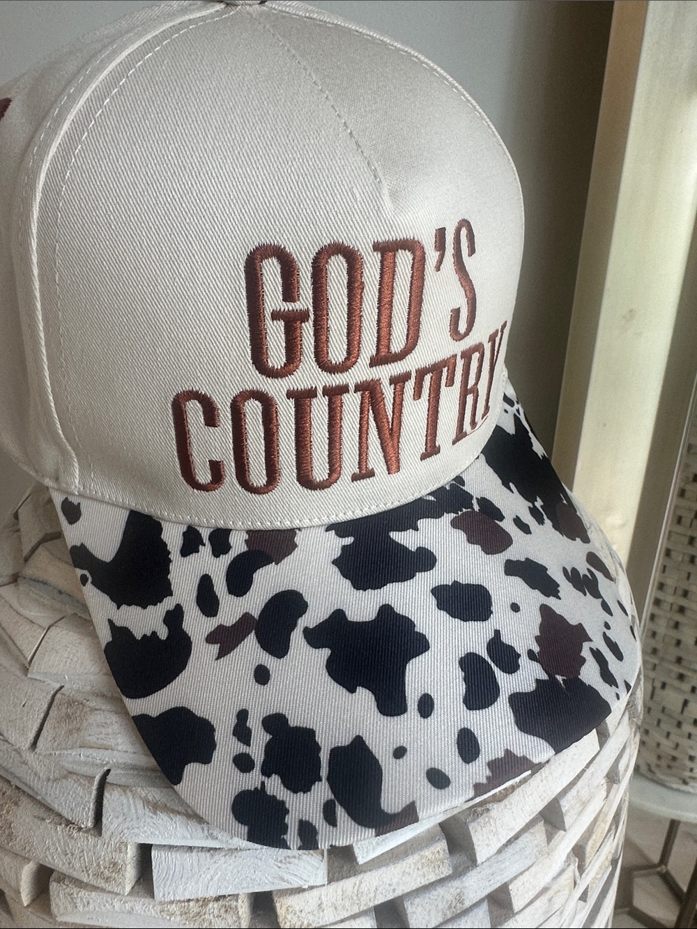 God's Country Embroidered Cow Print Trucker Hat
